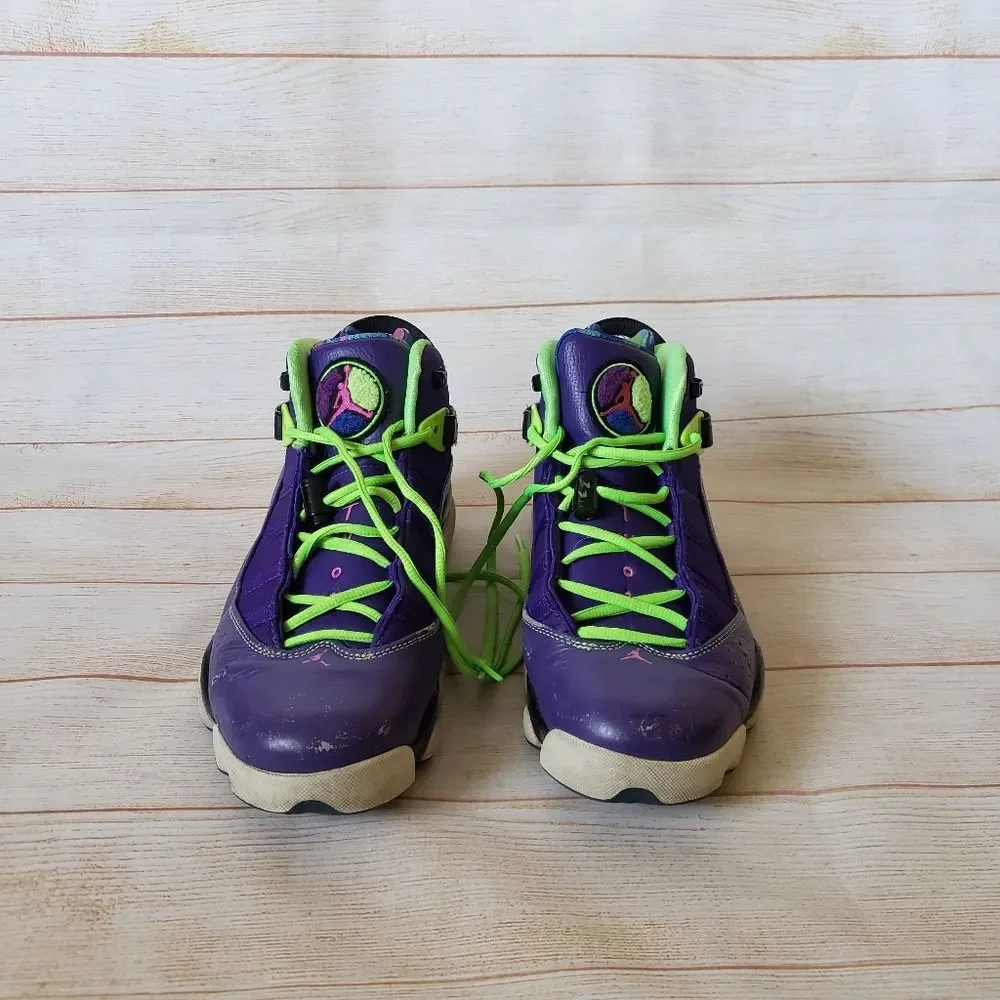 Nike Air Jordan 6 Rings Bel Air Sneakers Men's Size 9 Purple Green Lace Up